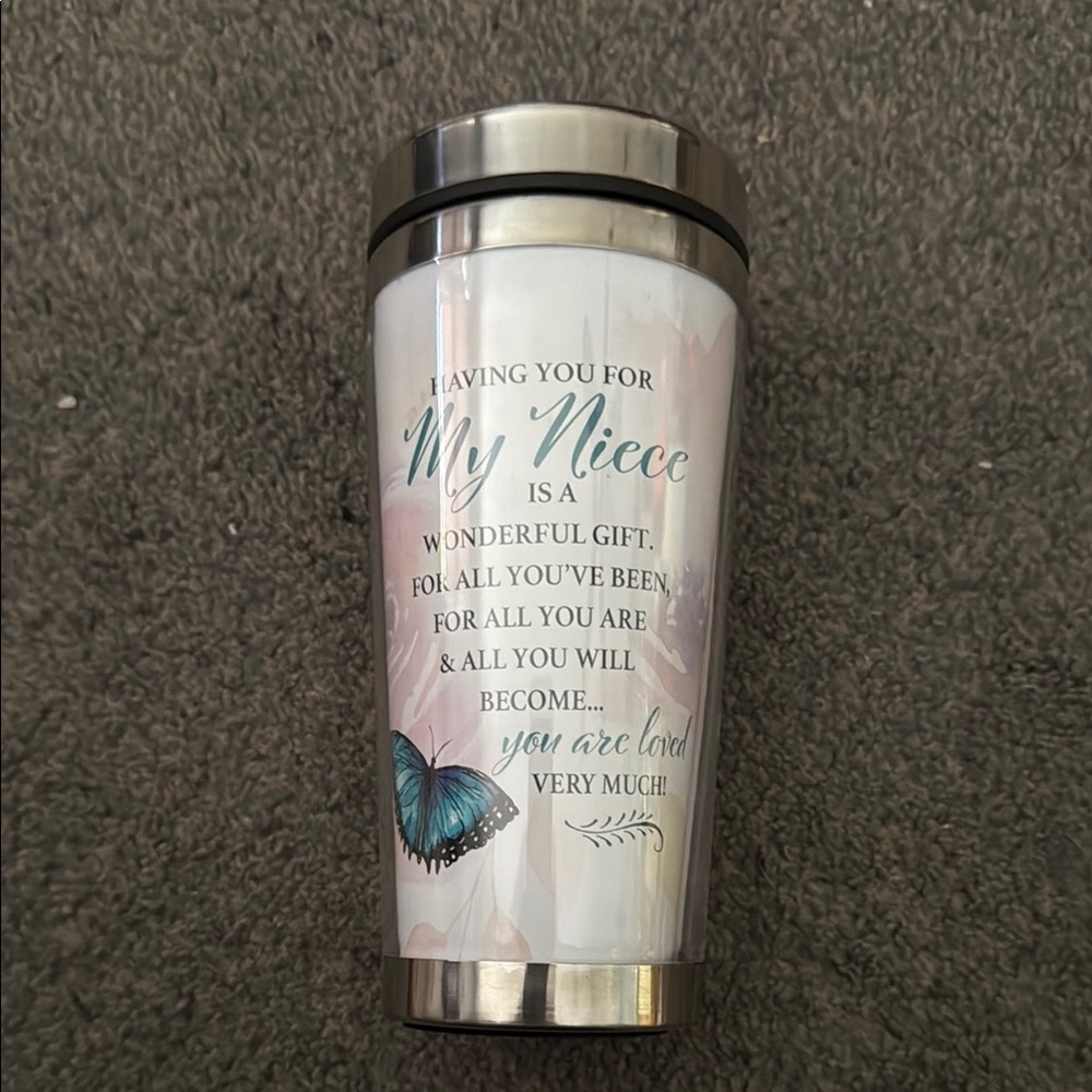 Niece White Travel Mug with Butterfly Design Gift